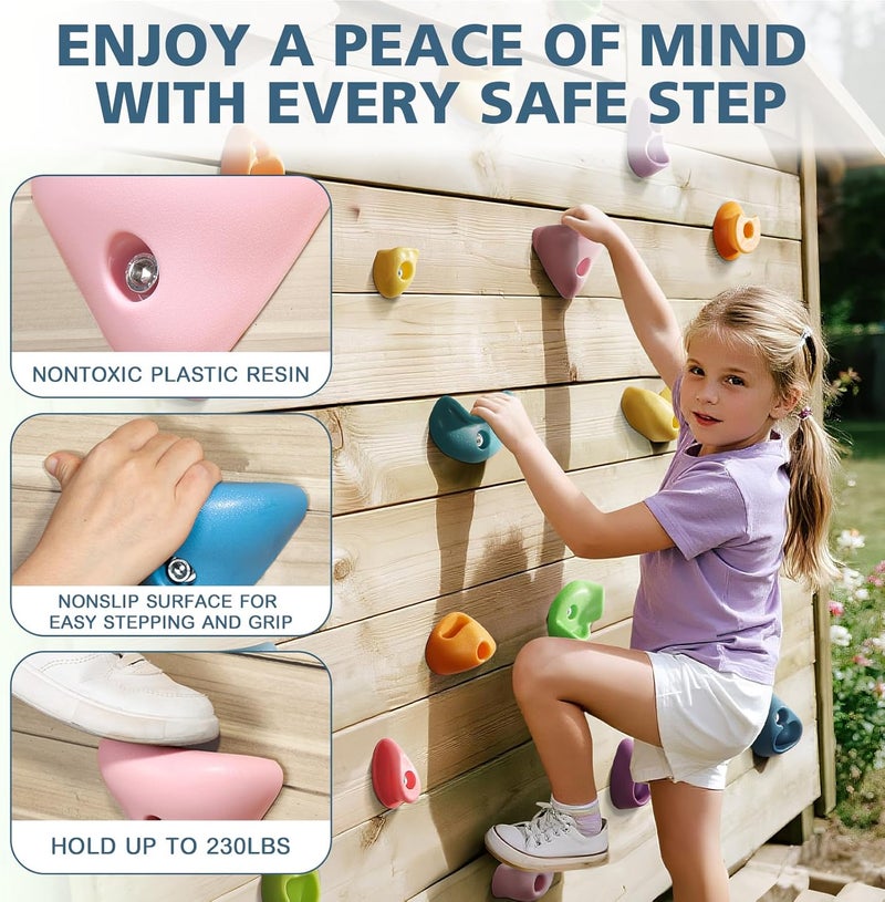 TOPNEW 32 Rock Climbing Holds Multi Size for Kids, Adult Rock Wall Holds Climbing Rock Wall Grips for Indoor and Outdoor Playground Play Set - Image 3
